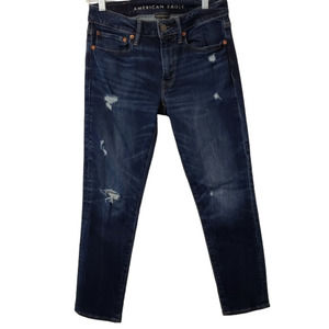 American Eagle Men's 28x30 Cozy Airflex+ SLIM Distressed Dark Denim Blue Jeans